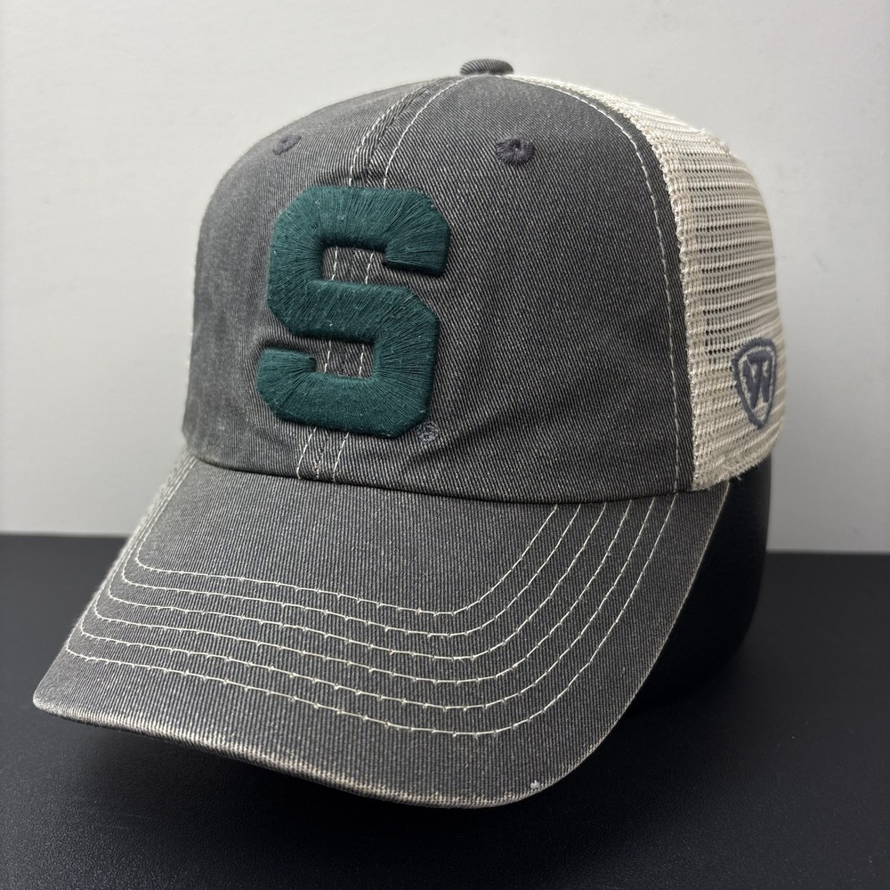 Vintage Michigan State Spartans Block S Mesh Snapback Hat Adjustable Gray Cap